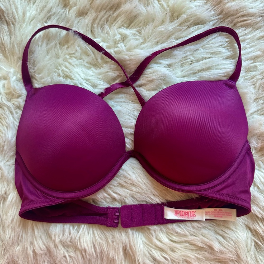 PINK Victoria’s Secret Wear Everywhere Super Push Up Bra Smooth 32C Burgundy